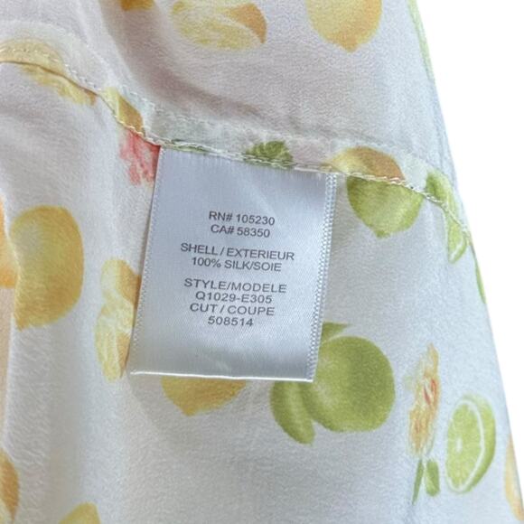 EQUIPMENT White Fruit Lemon Lime Patterned Silk Blouse Women's Size Medium - Picture 4 of 6